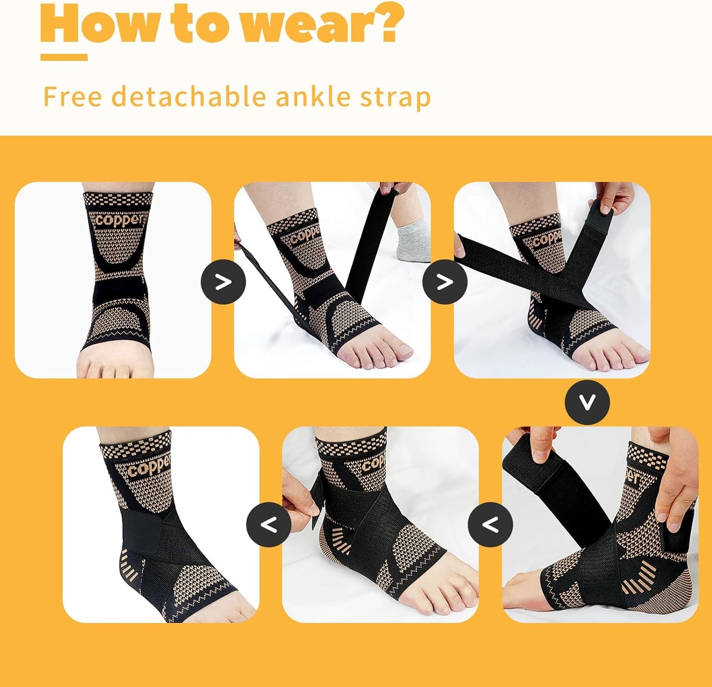 Copper Ankle Brace Adjustable Compression Sleeve (Pair)-Ankle Support Heel Brace for Achilles Tendonitis, Plantar Fasciitis-Eases Swelling and Sprained Ankle(Large)