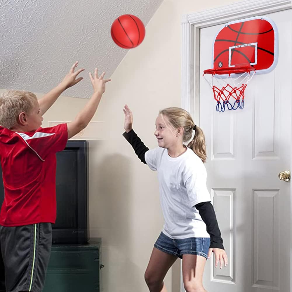Indoor Basketball Hoop Set for Kids Adults, Mini Over The Door Hoop Set with 4 Mini 6" Balls for Wall Home Office, Upgarde Wall Mount Basketball Goal Sport Game for Boys Age 3-12 Years