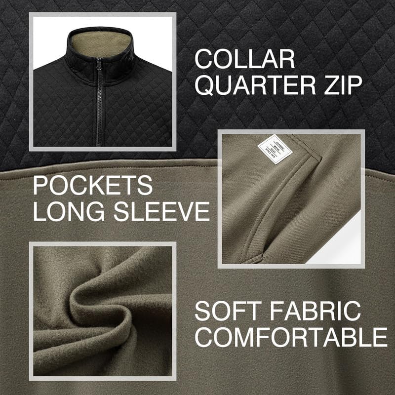 Men's Mock Neck Sweatshirts Quarter Zip Quilted Sweater Color Block Long Sleeve Casual Pullover