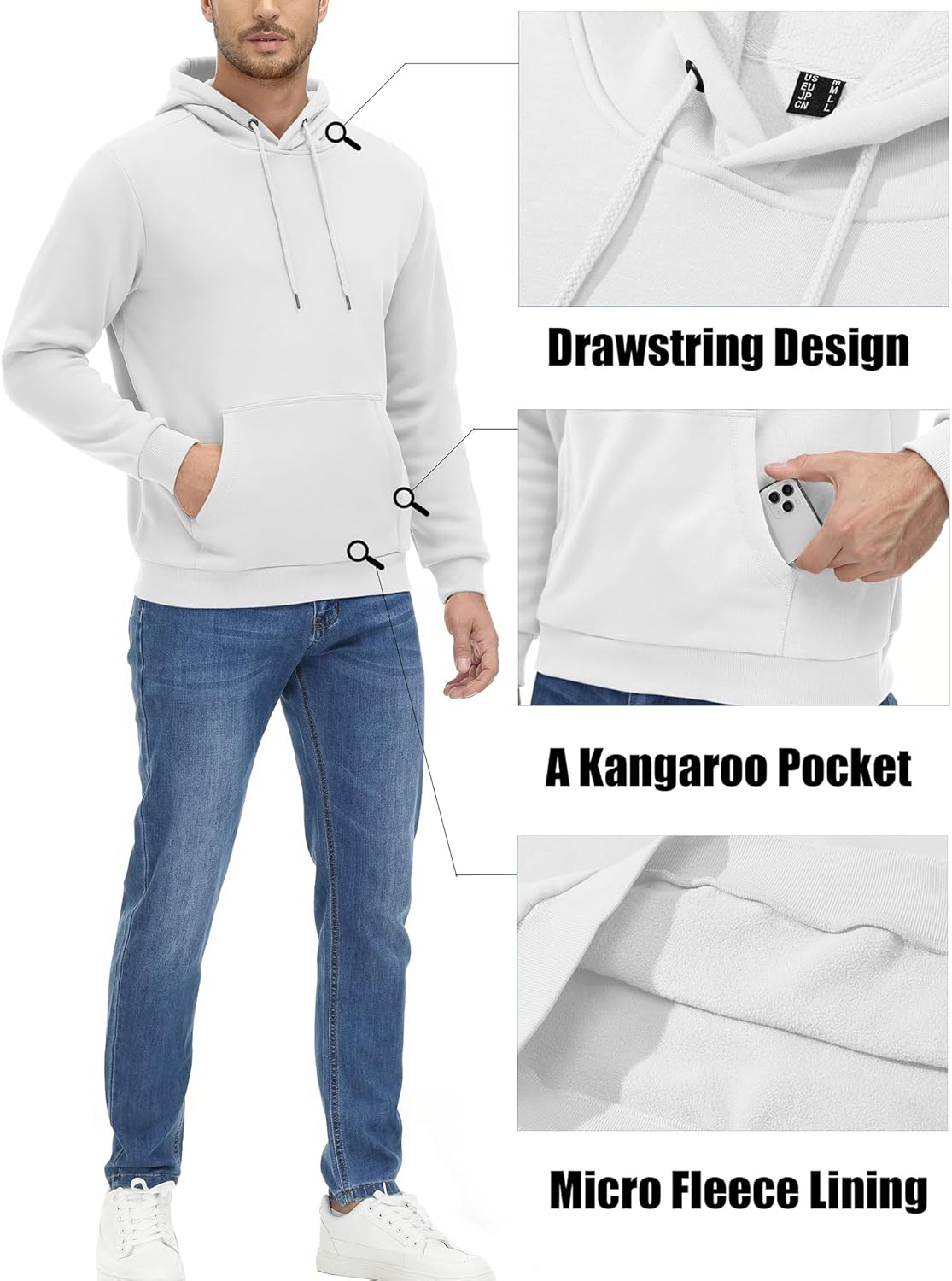 Men's Active Hoodies Fleece Lined Sweatshirts Casual Athletic Workout Pullover With Kangaroo Pocket