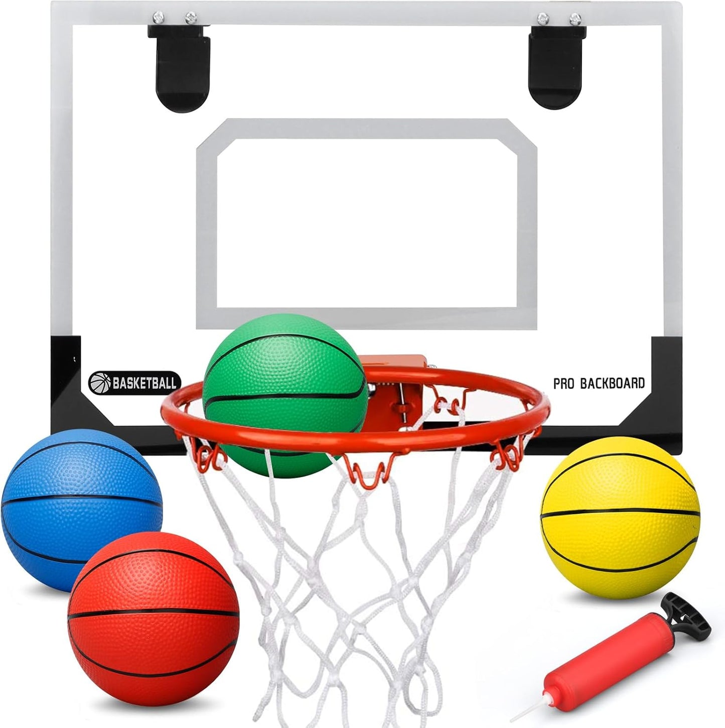 Indoor Basketball Hoop Set for Kids Adults, Mini Over The Door Hoop Set with 4 Mini 6" Balls for Wall Home Office, Upgarde Wall Mount Basketball Goal Sport Game for Boys Age 3-12 Years