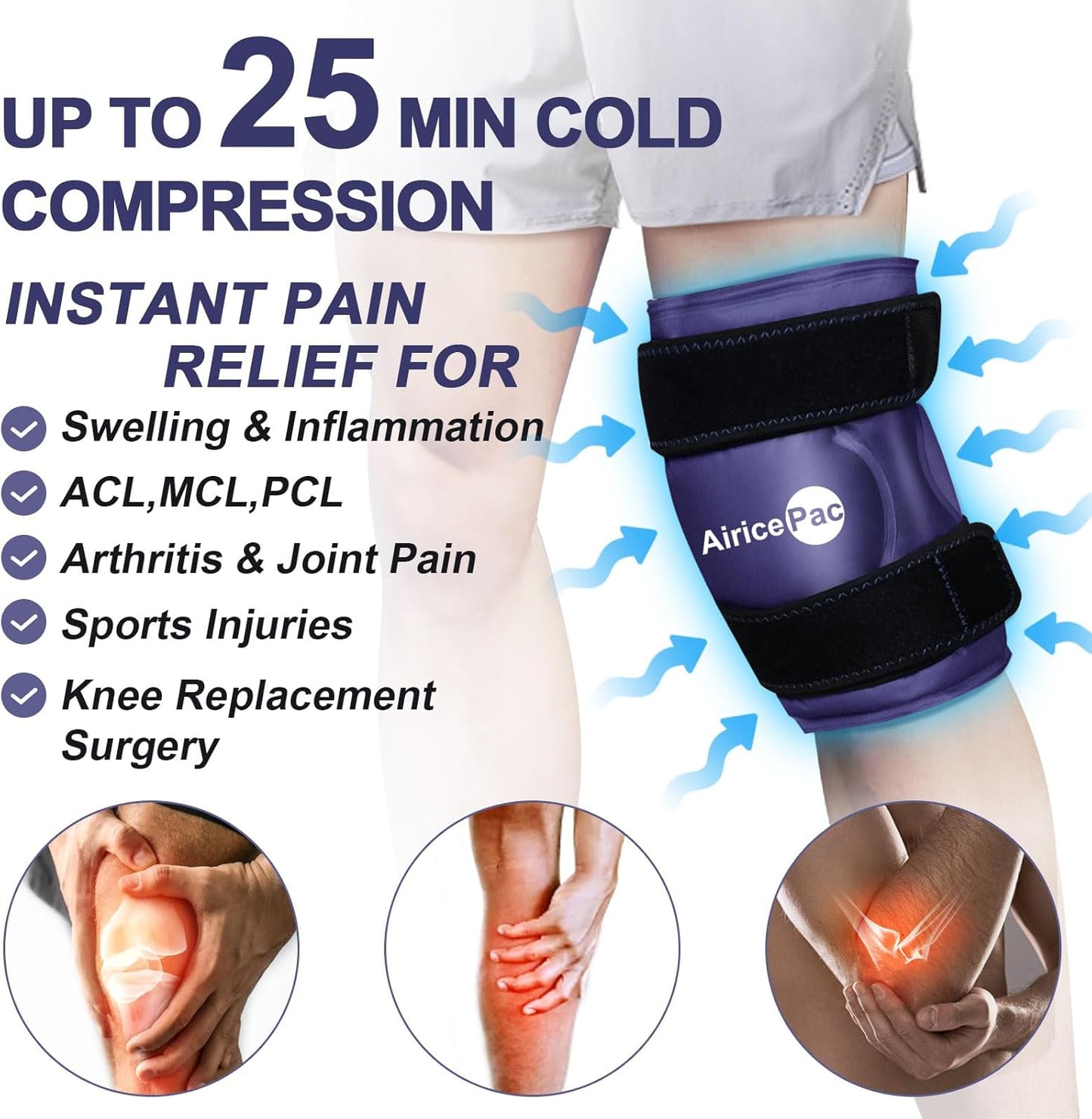 Ice Pack for Knee Pain Relief, Reusable Gel Ice Wrap for Injuries, Swelling, Knee Replacement Surgery, Cold Compress Therapy for Arthritis, Meniscus Tear and ACL, Blue