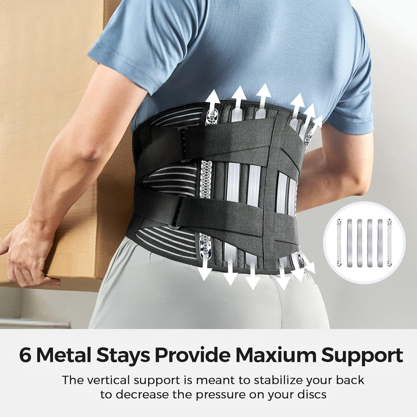Back Braces for Lower Back Pain Relief with 6 Stays, Breathable Back Support Belt for Men/Women for work , Anti-skid lumbar support belt with 16-hole Mesh for sciatica(M)