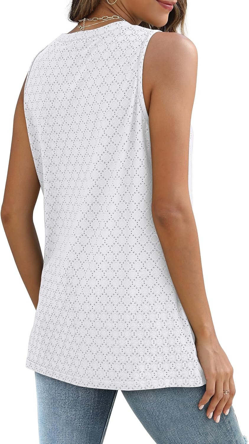 SAMPEEL Womens Tank Tops Eyelet Loose Casual Summer Tops Crew Neck Basic Sleeveless Shirts Trendy 2025