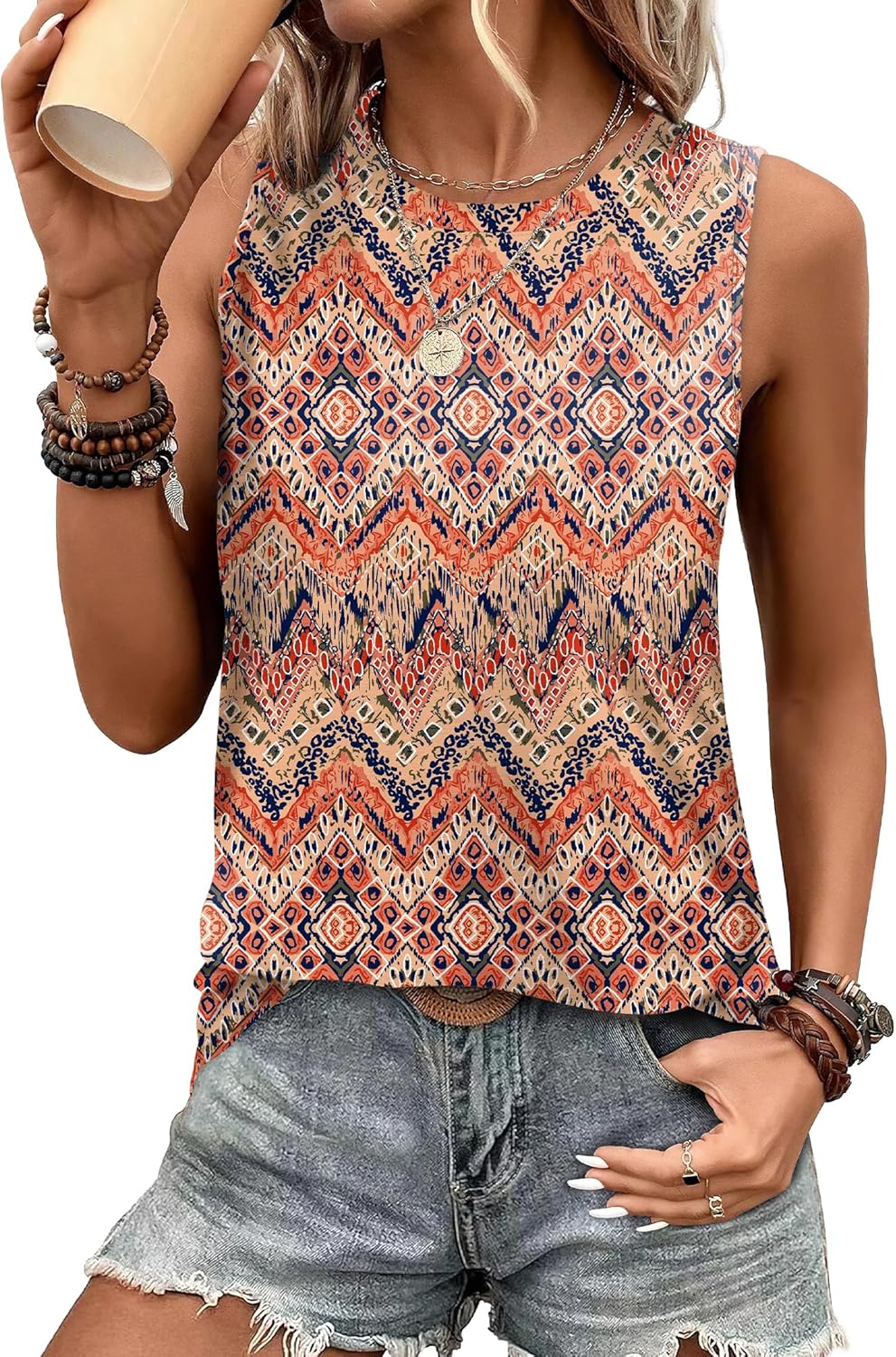 SAMPEEL Womens Tank Tops Eyelet Loose Casual Summer Tops Crew Neck Basic Sleeveless Shirts Trendy 2025