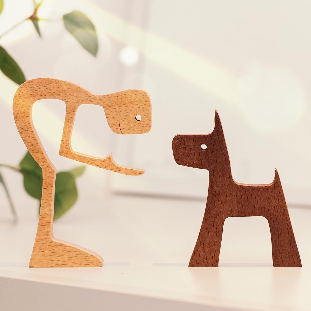Pawfect House Wooden Pet Carvings, Dog Statues Home Decor, Handmade Man and Dog Figurine, Statue Home Decorations, Wooden Carved Dog, Shelf Decor, Birthday Gifts for Dog Lovers, Home Decor Sculpture