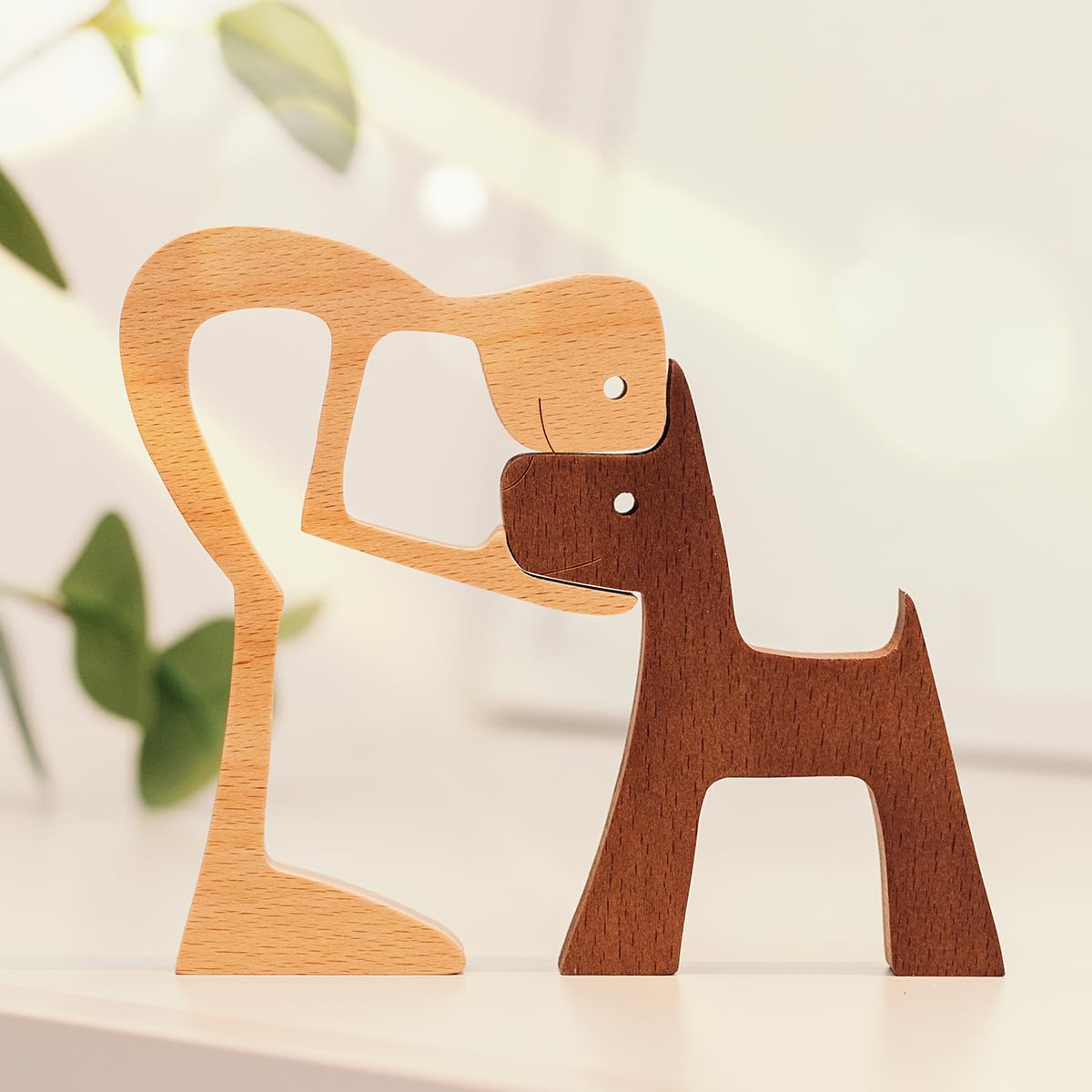 Pawfect House Wooden Pet Carvings, Dog Statues Home Decor, Handmade Man and Dog Figurine, Statue Home Decorations, Wooden Carved Dog, Shelf Decor, Birthday Gifts for Dog Lovers, Home Decor Sculpture