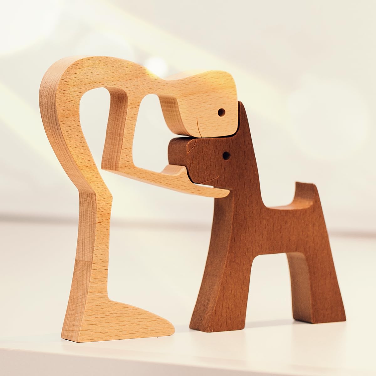 Pawfect House Wooden Pet Carvings, Dog Statues Home Decor, Handmade Man and Dog Figurine, Statue Home Decorations, Wooden Carved Dog, Shelf Decor, Birthday Gifts for Dog Lovers, Home Decor Sculpture