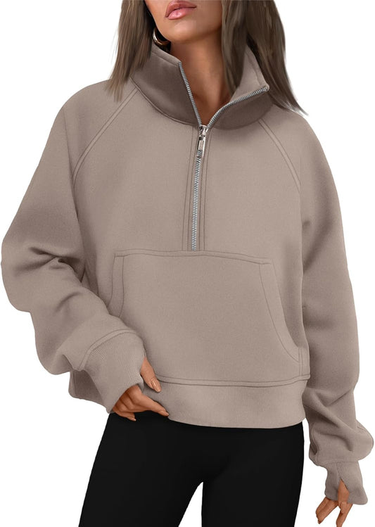 Womens Sweatshirts Half Zip Cropped Pullover Fleece Quarter Zipper Hoodies 2024 Fall Fashion Outfits Clothes