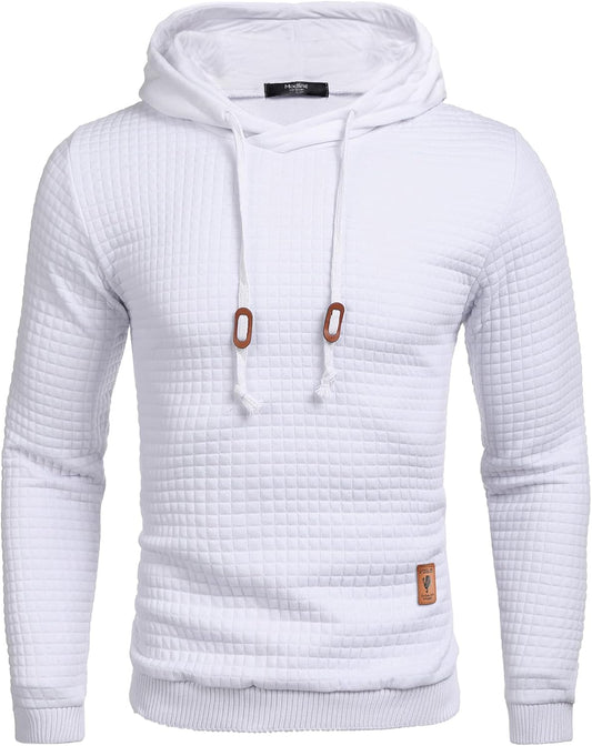 YATELLE Mens Hooded Sweatshirt Casual Long Sleeve Drawstring Waffle Knit Pullover Hoodies