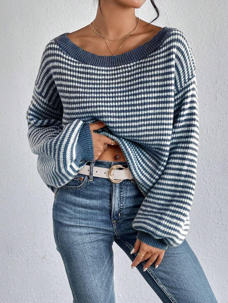 Women Off Shoulder Sweater Long Sleeve Knit Sweater Loose Pullover Jumper Tops