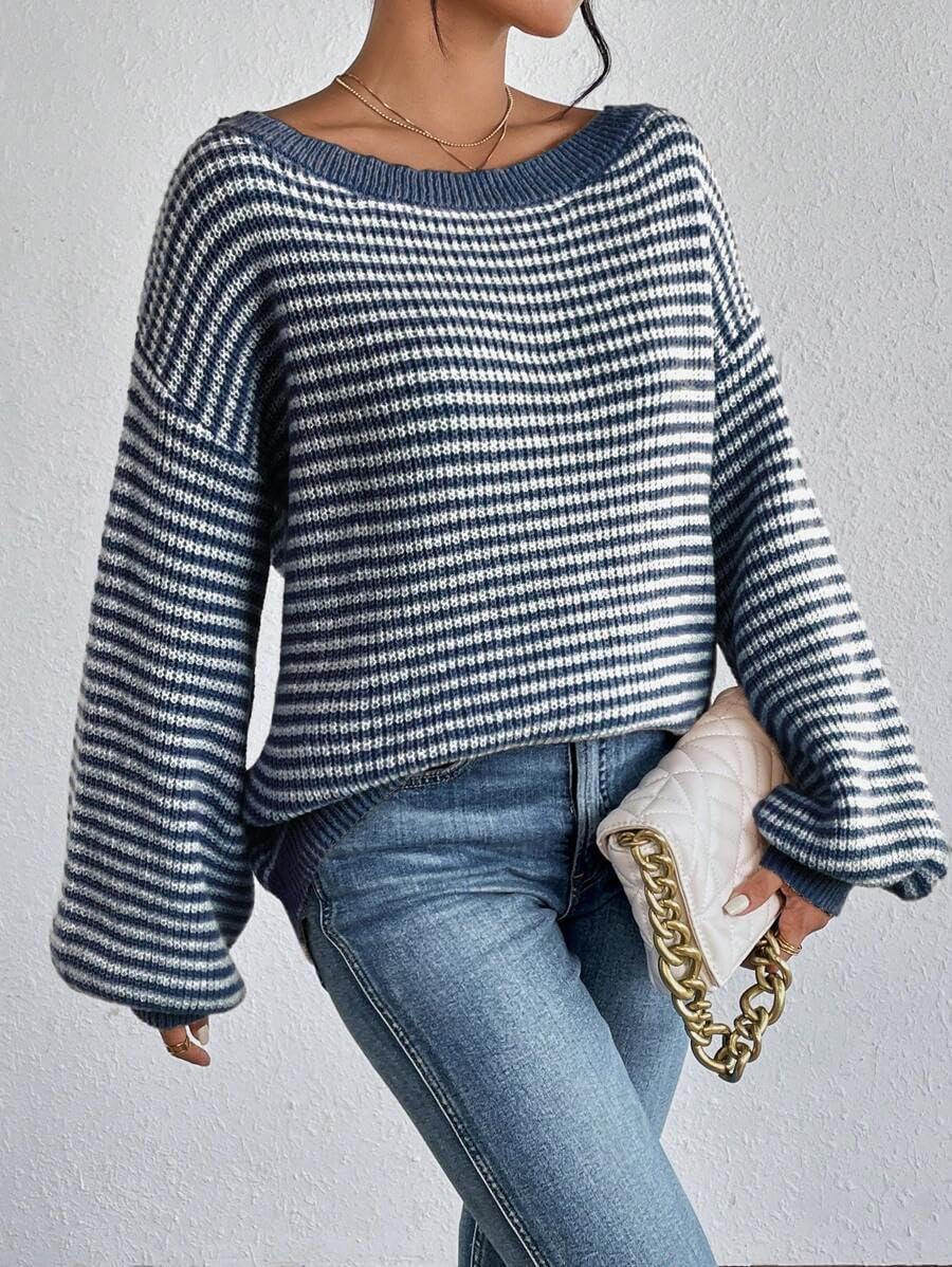 Women Off Shoulder Sweater Long Sleeve Knit Sweater Loose Pullover Jumper Tops