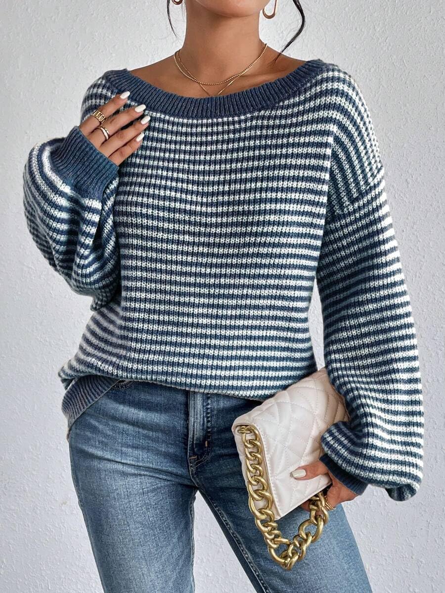 Women Off Shoulder Sweater Long Sleeve Knit Sweater Loose Pullover Jumper Tops