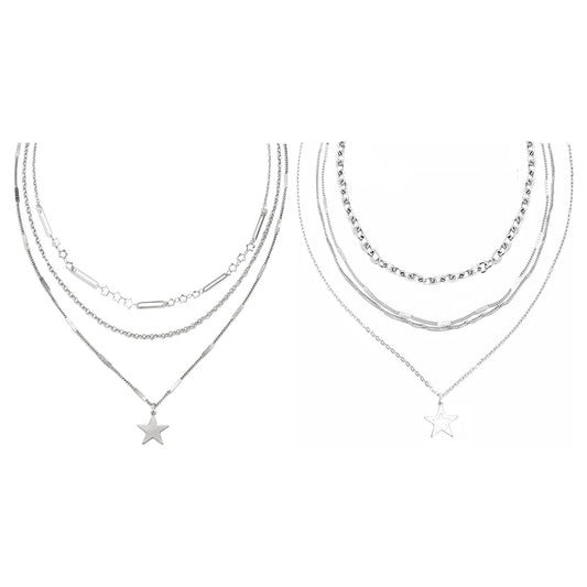 2 Pieces Silver Star Necklace Y2K Jewelry Set Grunge Necklace Kawaii Cute Necklaces Aesthetic Vintage Emo Jewelry